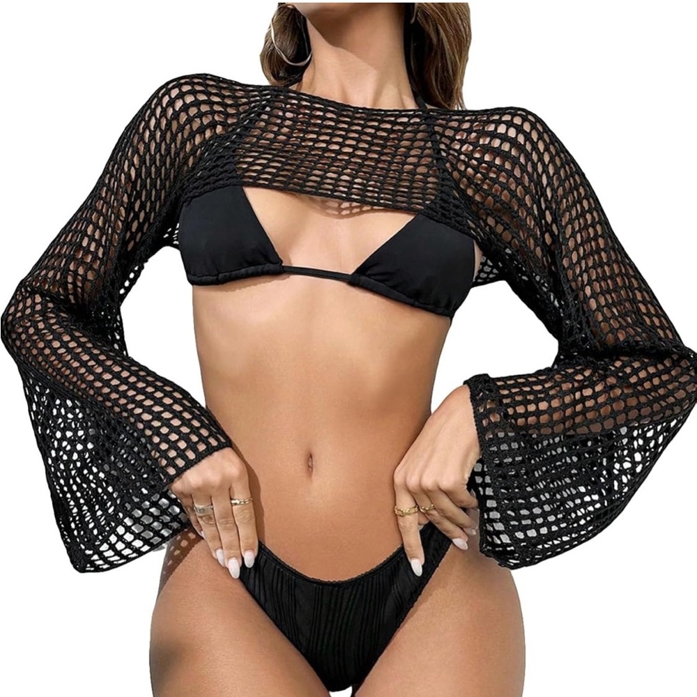 Chic Black Mesh Swim Coverup